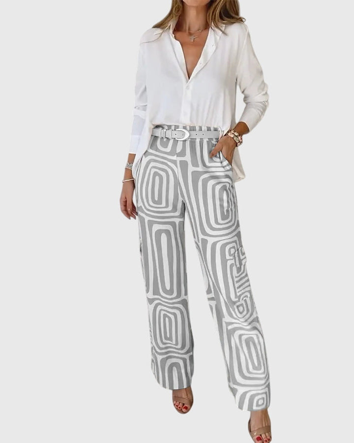 Emilia™ | Stylové kalhoty + blůza a pásek zdarma