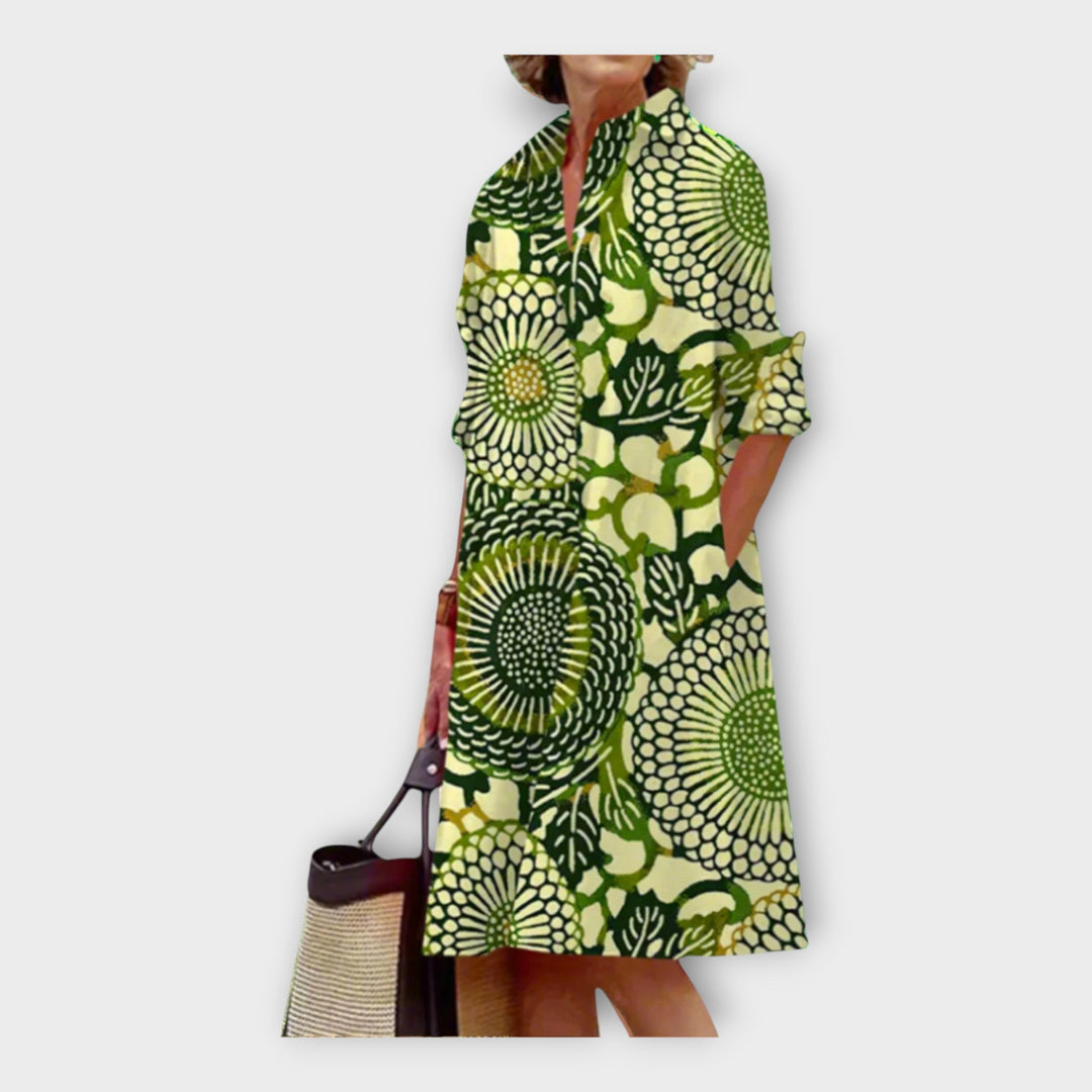 Zora | Elegantní Midi Šaty S Geometrickým Vzorem A Kapsami
