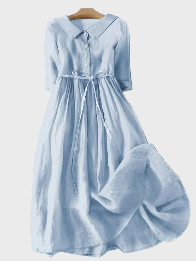 Lyra | Elegantní Šaty Světle Modré S Páskem A Knoflíky