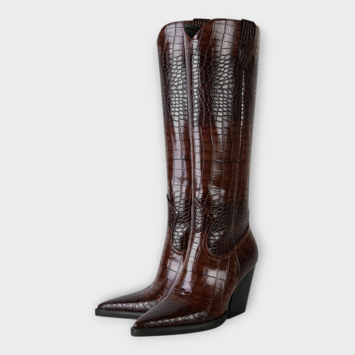 Kroko vzorované boty s elegantním podpatkem