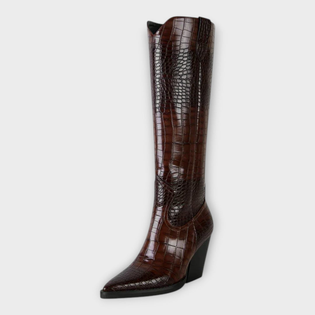 Kroko vzorované boty s elegantním podpatkem
