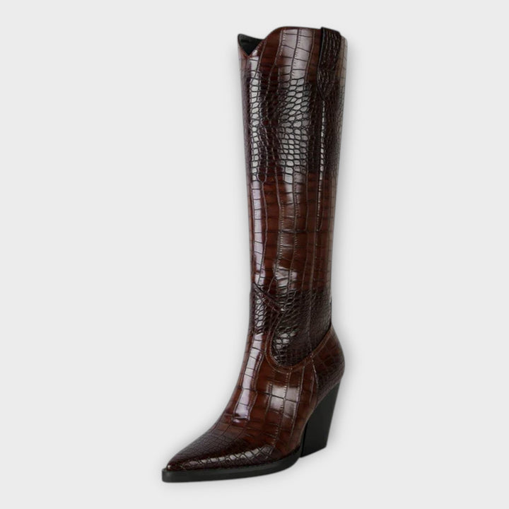Kroko vzorované boty s elegantním podpatkem