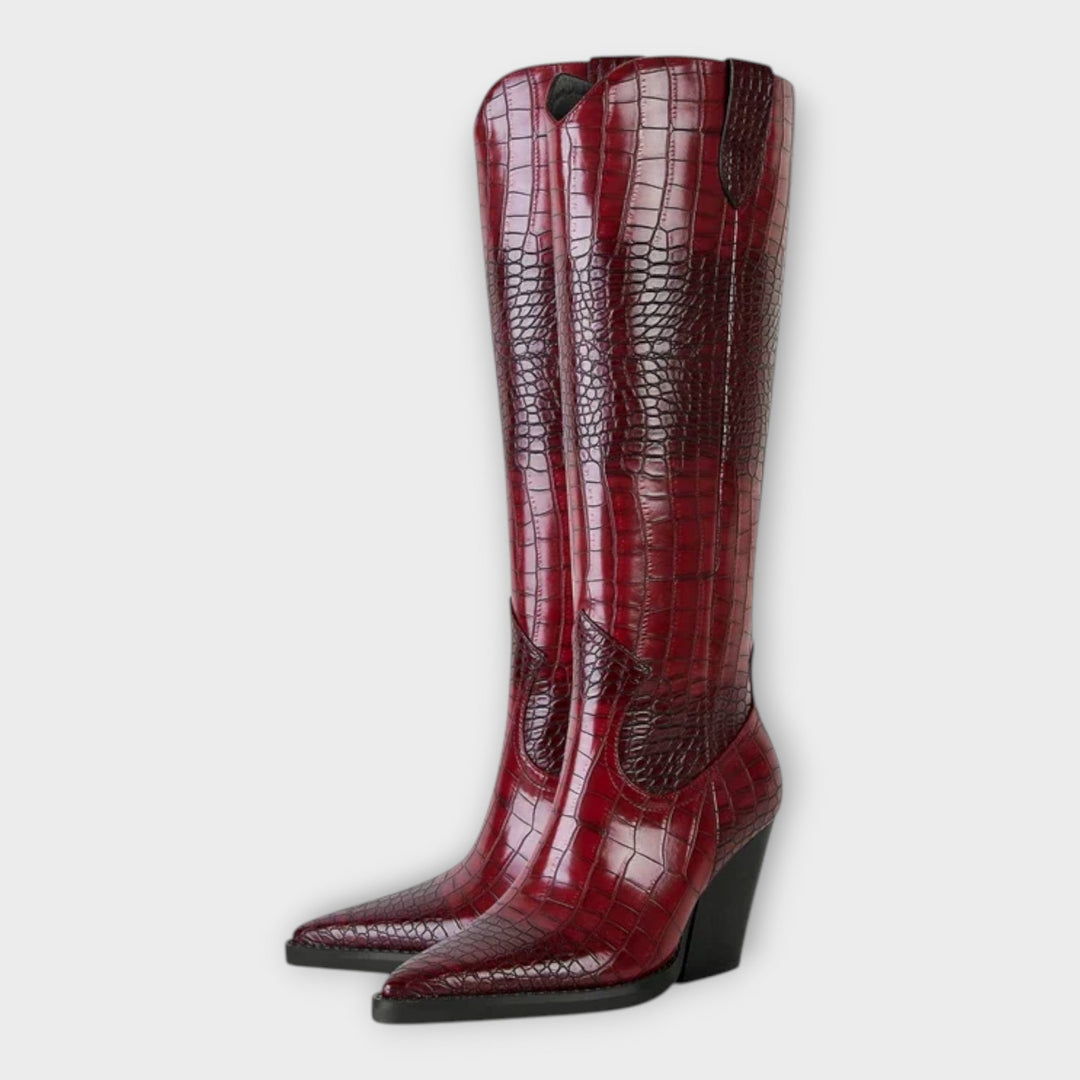Kroko vzorované boty s elegantním podpatkem