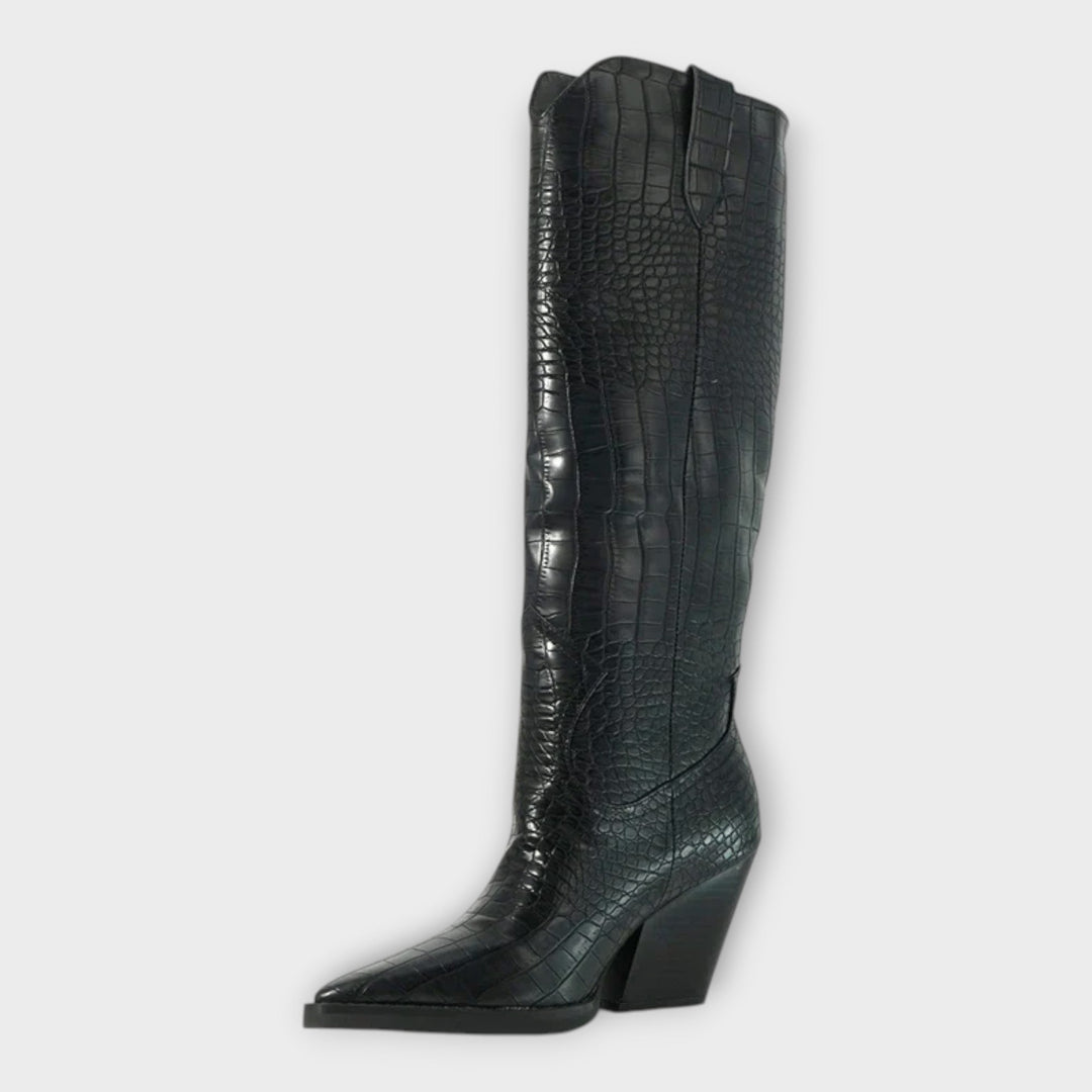 Kroko vzorované boty s elegantním podpatkem